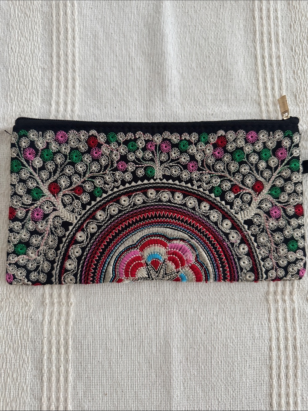 Embroidered Black Multicolor Floral Clutch